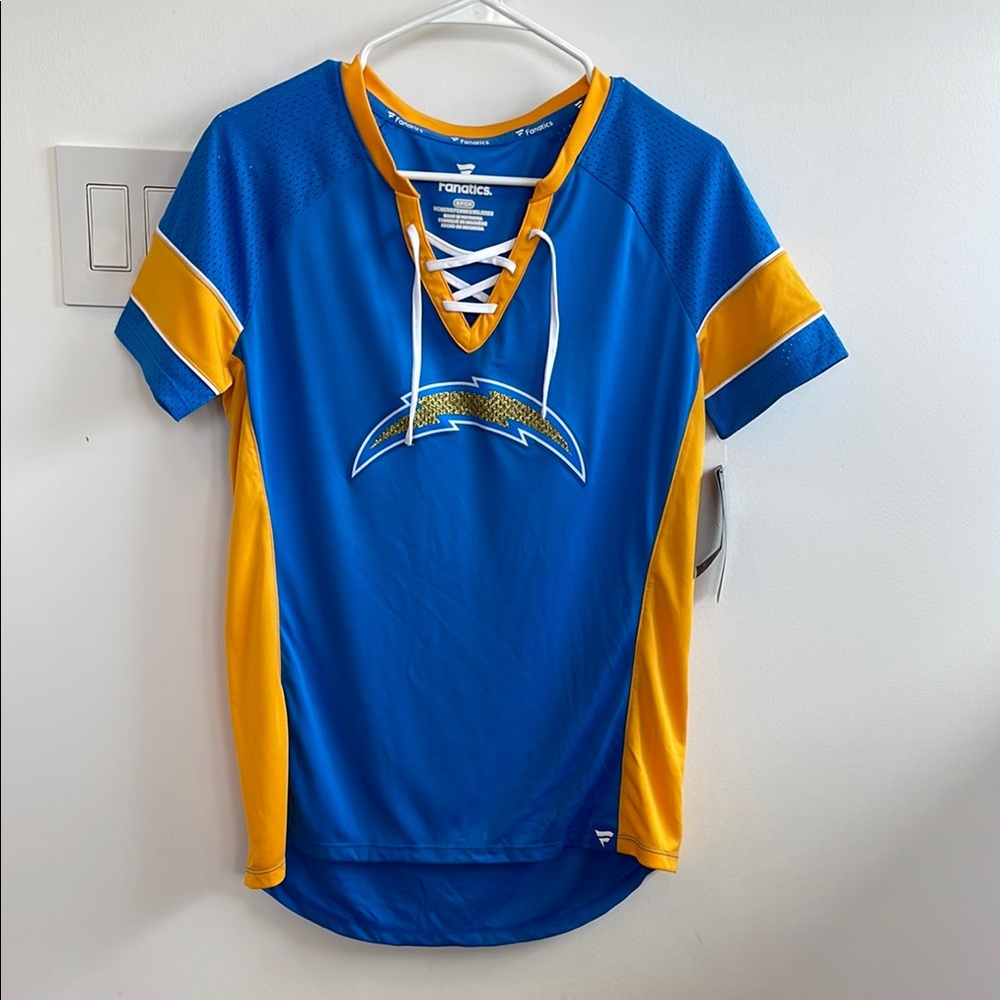 Blue and Yellow Lace-Up Chargers Jersey